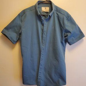 Men's Slim Stretch Teal Denim Short Sleeve Shirt